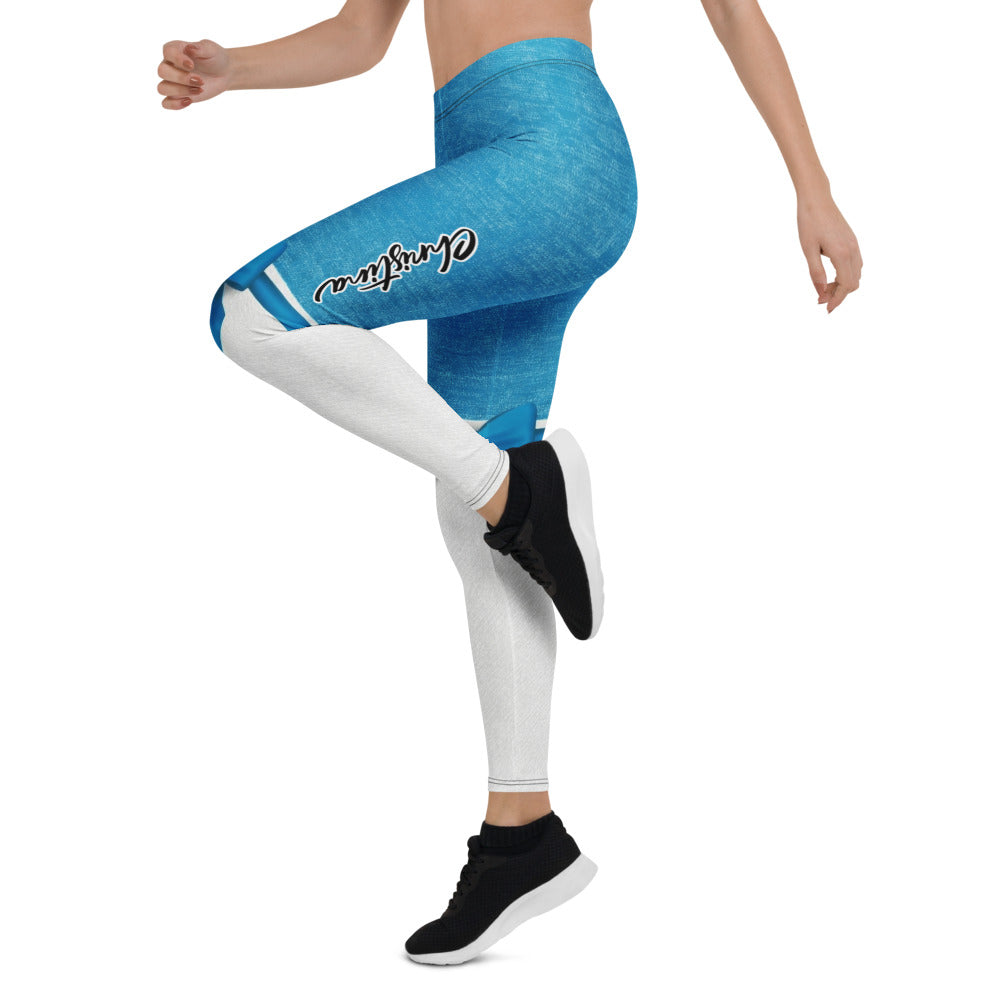 Personalisierte Damen Sportleggings Blau Weiß Schleifen-Design Fitness Leggings Yoga Hose X338