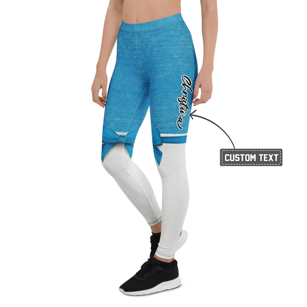 Personalisierte Damen Sportleggings Blau Weiß Schleifen-Design Fitness Leggings Yoga Hose X338 - XL