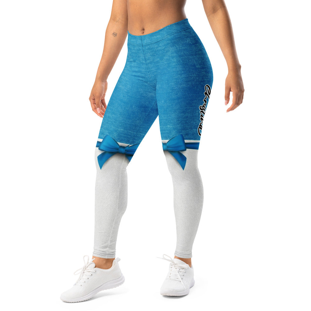Personalisierte Damen Sportleggings Blau Weiß Schleifen-Design Fitness Leggings Yoga Hose X338
