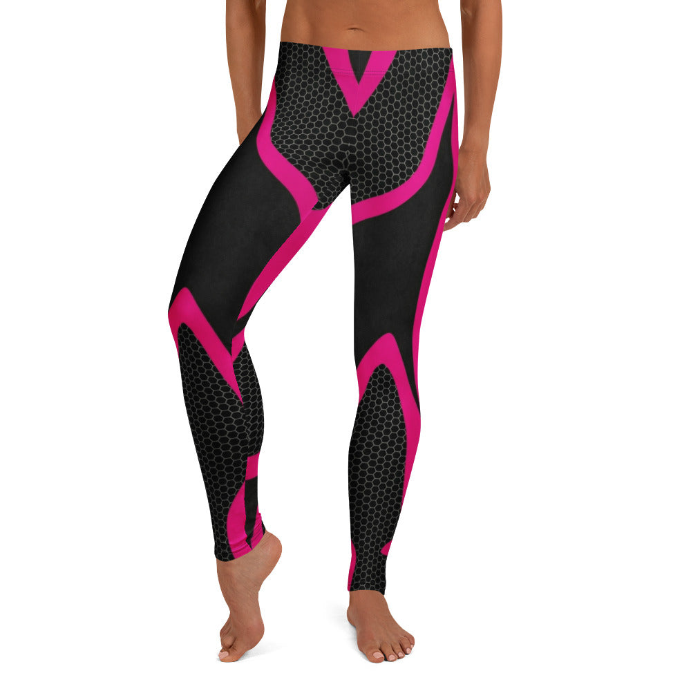 Personalisierte Sportleggings Damen Schwarz Pink Wabenmuster Fitness Leggings Geometrisches Design V072