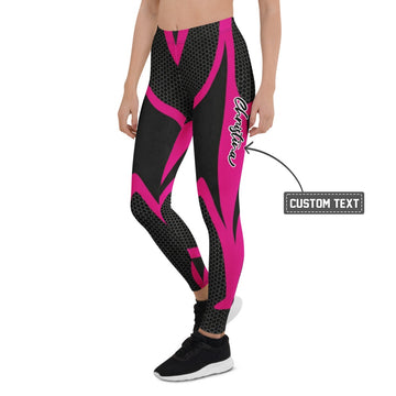 Personalisierte Sportleggings Damen Schwarz Pink Wabenmuster Fitness Leggings Geometrisches Design V072 - XL