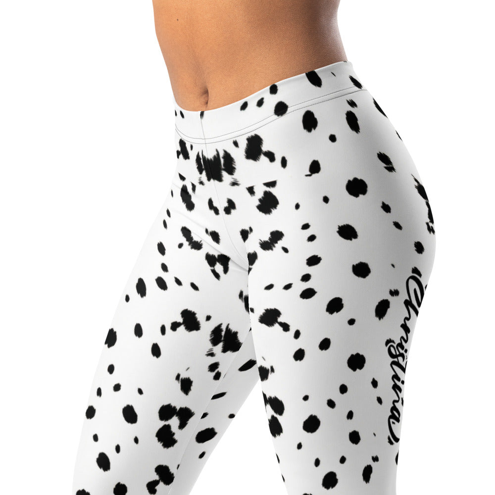 Personalisierte Damen Sportleggings Dalmatiner Muster Weiß Schwarz Fitness Yoga Leggings A343
