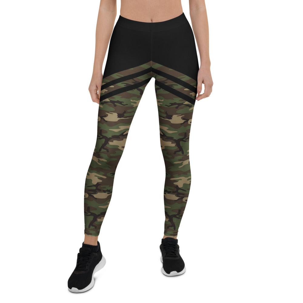 Personalisierte Damen Sportleggings Camouflage Schwarz Oliv Tarnmuster Fitness Leggings Yoga Hose O135