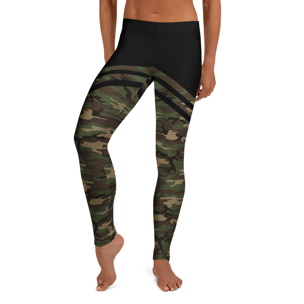 Personalisierte Damen Sportleggings Camouflage Schwarz Oliv Tarnmuster Fitness Leggings Yoga Hose O135