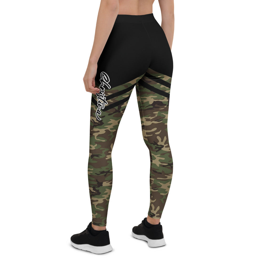 Personalisierte Damen Sportleggings Camouflage Schwarz Oliv Tarnmuster Fitness Leggings Yoga Hose O135
