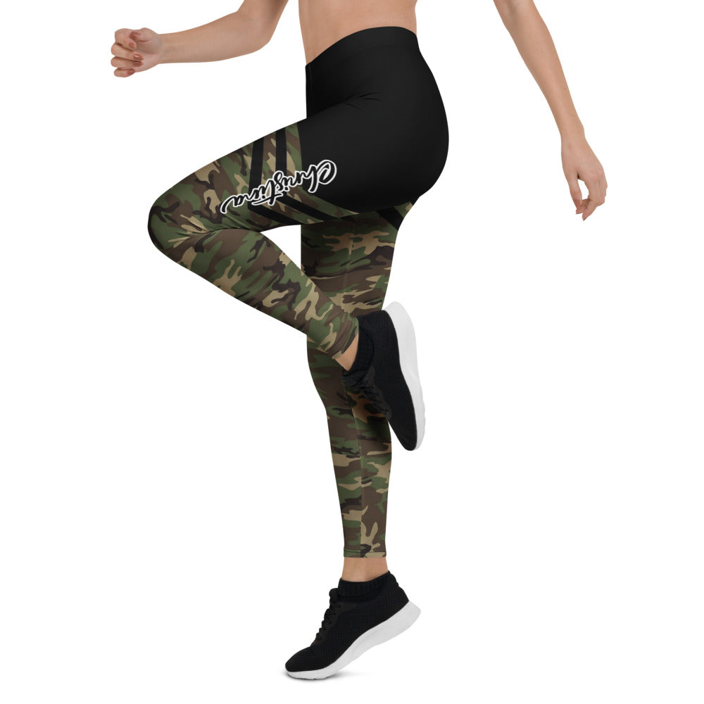 Personalisierte Damen Sportleggings Camouflage Schwarz Oliv Tarnmuster Fitness Leggings Yoga Hose O135