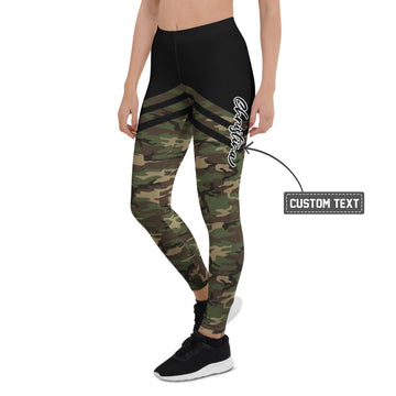 Personalisierte Damen Sportleggings Camouflage Schwarz Oliv Tarnmuster Fitness Leggings Yoga Hose O135 - XL