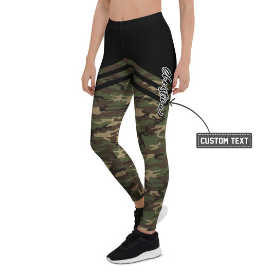 Personalisierte Damen Sportleggings Camouflage Schwarz Oliv Tarnmuster Fitness Leggings Yoga Hose O135 - XL