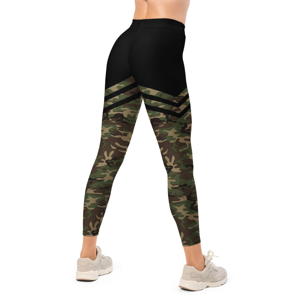 Personalisierte Damen Sportleggings Camouflage Schwarz Oliv Tarnmuster Fitness Leggings Yoga Hose O135