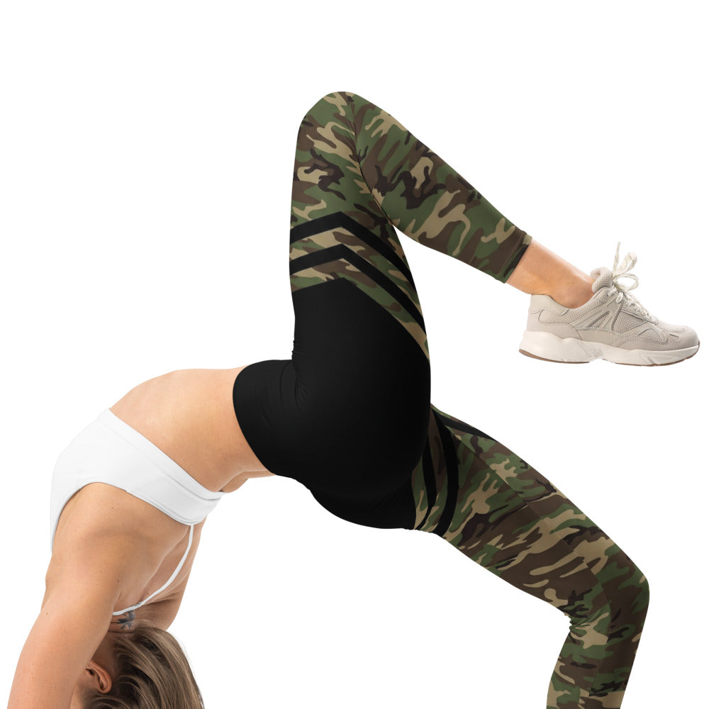 Personalisierte Damen Sportleggings Camouflage Schwarz Oliv Tarnmuster Fitness Leggings Yoga Hose O135
