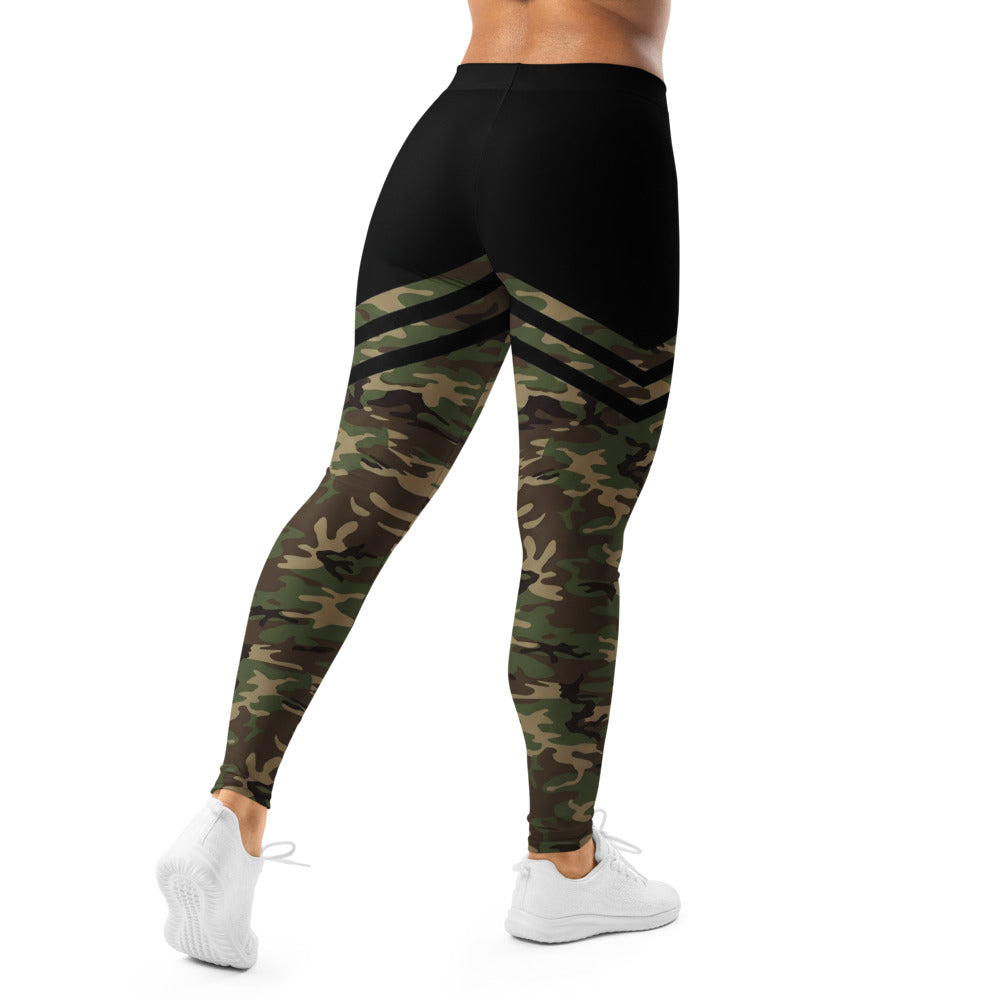 Personalisierte Damen Sportleggings Camouflage Schwarz Oliv Tarnmuster Fitness Leggings Yoga Hose O135