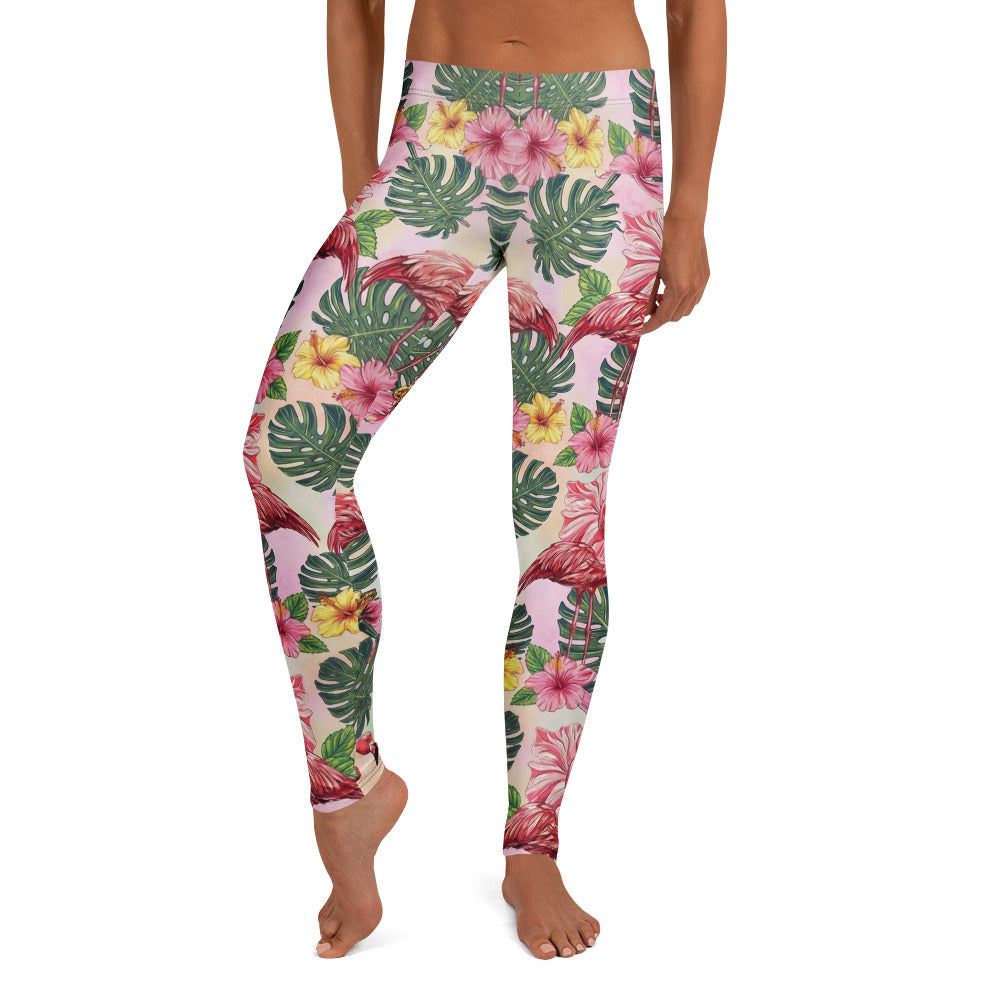 Personalisierte Damen Sportleggings Flamingo Tropen-Design Rosa Grün Fitness Yoga Leggings O140