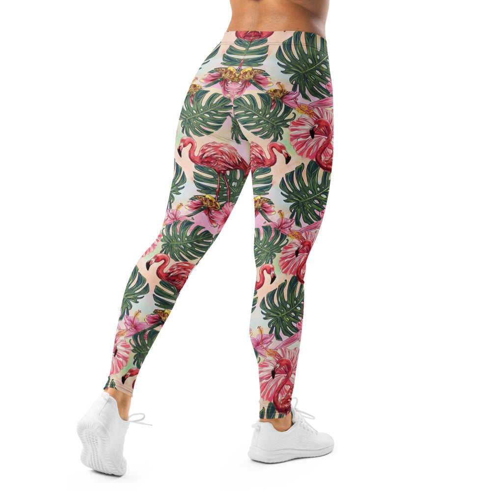 Personalisierte Damen Sportleggings Flamingo Tropen-Design Rosa Grün Fitness Yoga Leggings O140