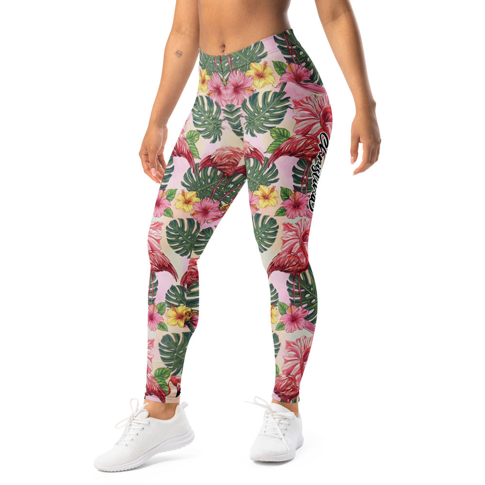 Personalisierte Damen Sportleggings Flamingo Tropen-Design Rosa Grün Fitness Yoga Leggings O140