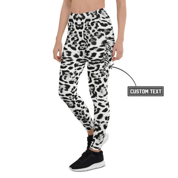 Personalisierte Damen Sportleggings Leopardenmuster Schwarz Weiß Fitness Yoga Leggings V591 - XL