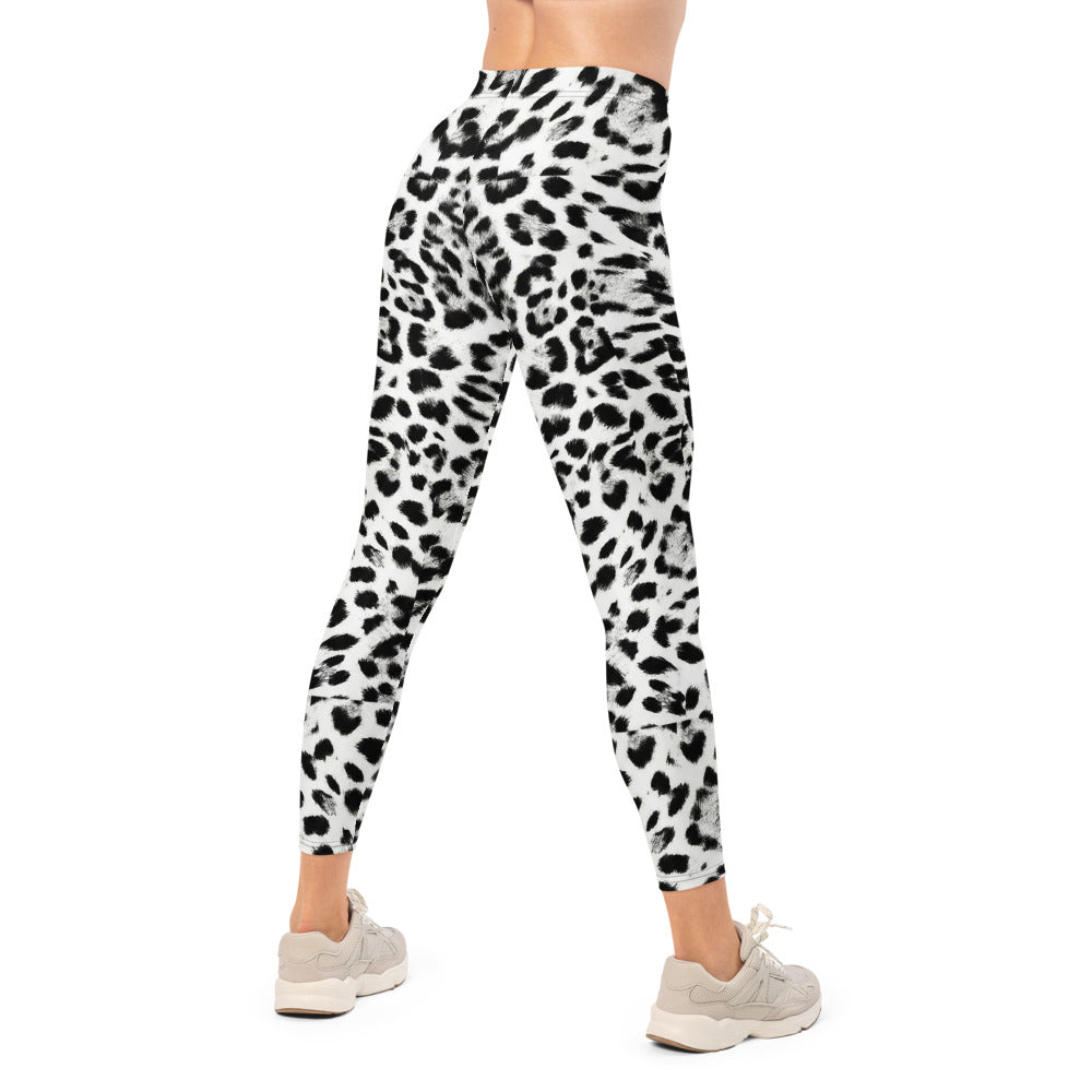 Personalisierte Damen Sportleggings Leopardenmuster Schwarz Weiß Fitness Yoga Leggings V591