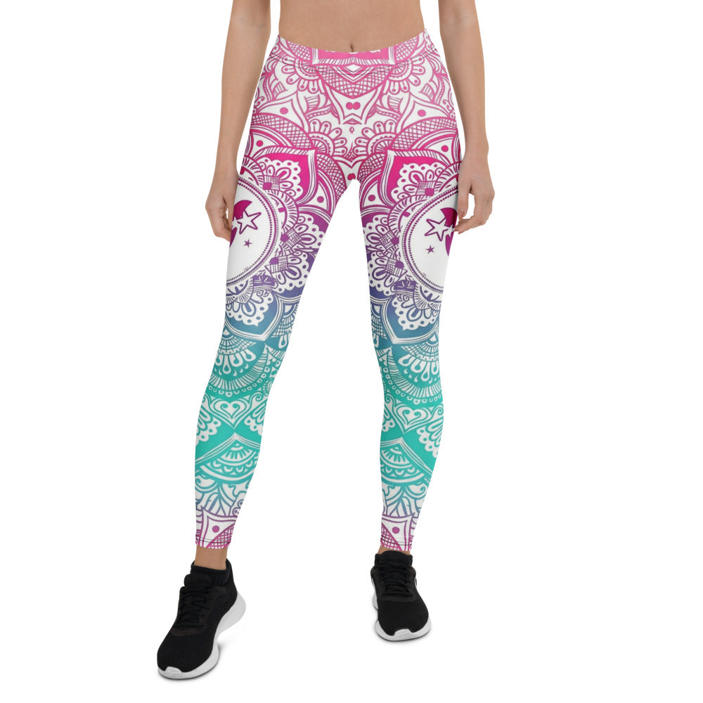 Personalisierte Damen Sportleggings Mandala Muster Pink Lila Türkis Fitness Yoga Leggings X438