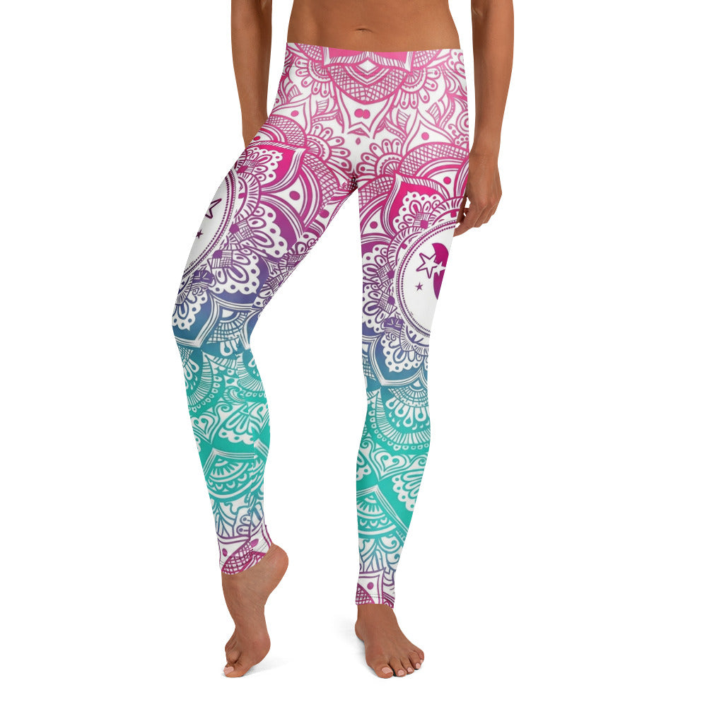Personalisierte Damen Sportleggings Mandala Muster Pink Lila Türkis Fitness Yoga Leggings X438