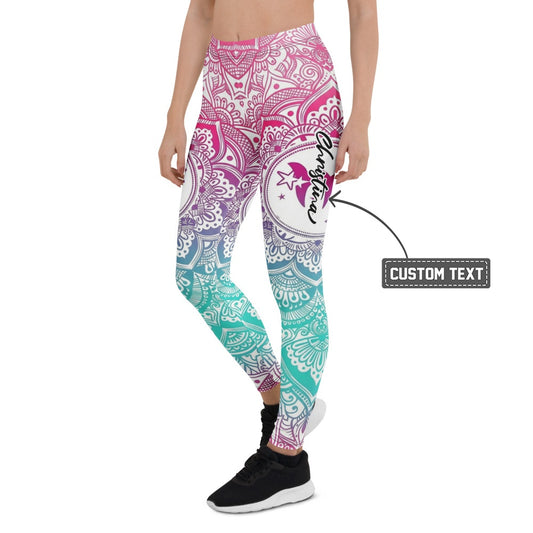 Personalisierte Damen Sportleggings Mandala Muster Pink Lila Türkis Fitness Yoga Leggings X438 - XL
