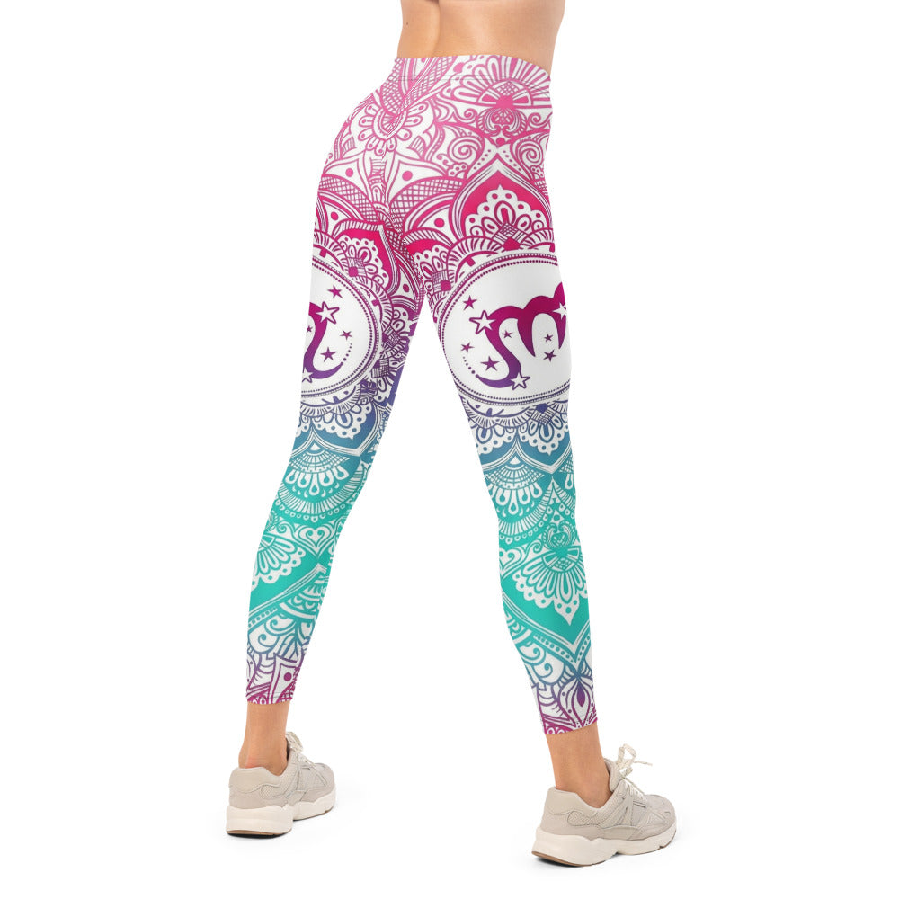 Personalisierte Damen Sportleggings Mandala Muster Pink Lila Türkis Fitness Yoga Leggings X438