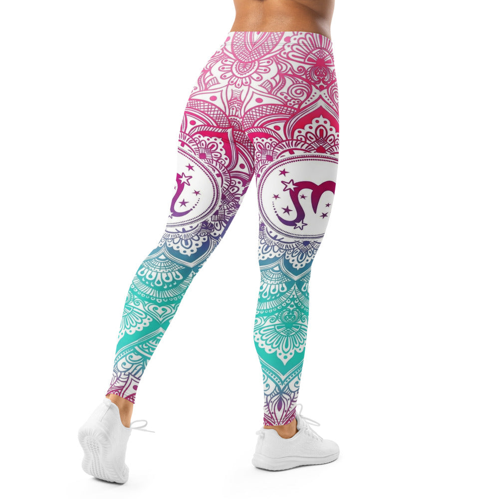 Personalisierte Damen Sportleggings Mandala Muster Pink Lila Türkis Fitness Yoga Leggings X438