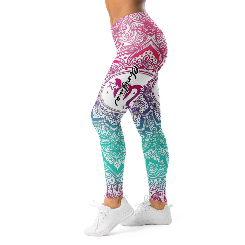 Personalisierte Damen Sportleggings Mandala Muster Pink Lila Türkis Fitness Yoga Leggings X438