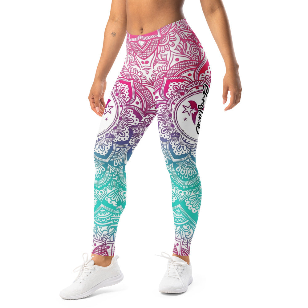 Personalisierte Damen Sportleggings Mandala Muster Pink Lila Türkis Fitness Yoga Leggings X438