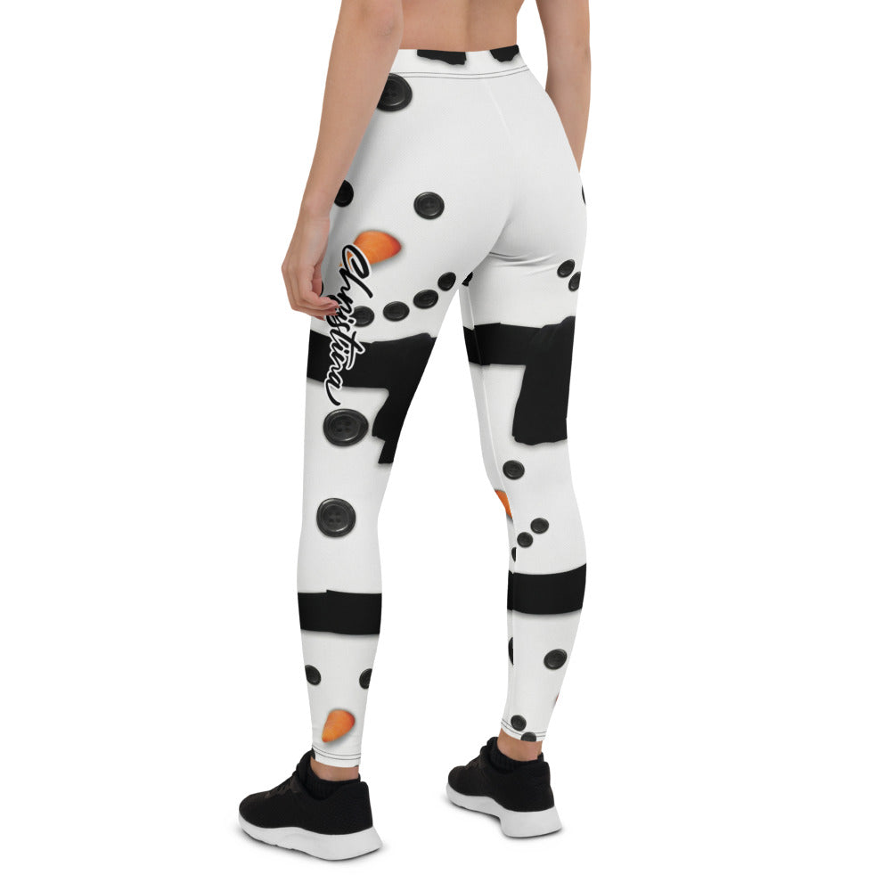 Personalisierte Damen Leggings Schneemann Motiv Weiß Winter Weihnachten Sportleggings Fitnesshose J611