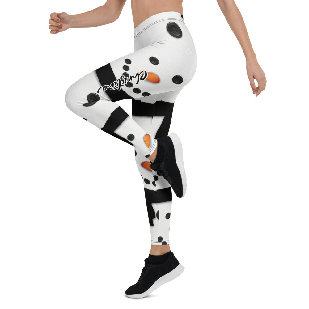 Personalisierte Damen Leggings Schneemann Motiv Weiß Winter Weihnachten Sportleggings Fitnesshose J611