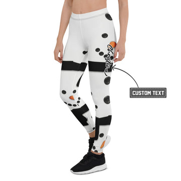 Personalisierte Damen Leggings Schneemann Motiv Weiß Winter Weihnachten Sportleggings Fitnesshose J611 - XL