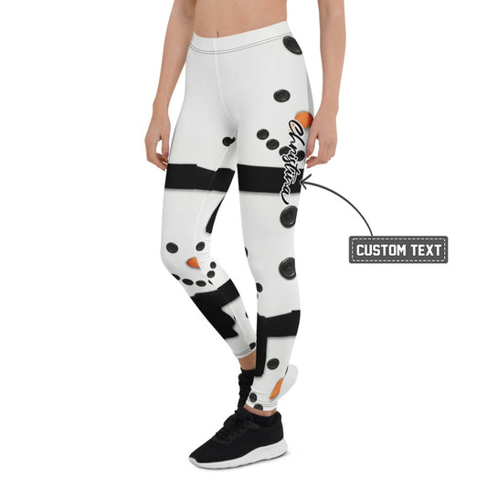 Personalisierte Damen Leggings Schneemann Motiv Weiß Winter Weihnachten Sportleggings Fitnesshose J611 - XL