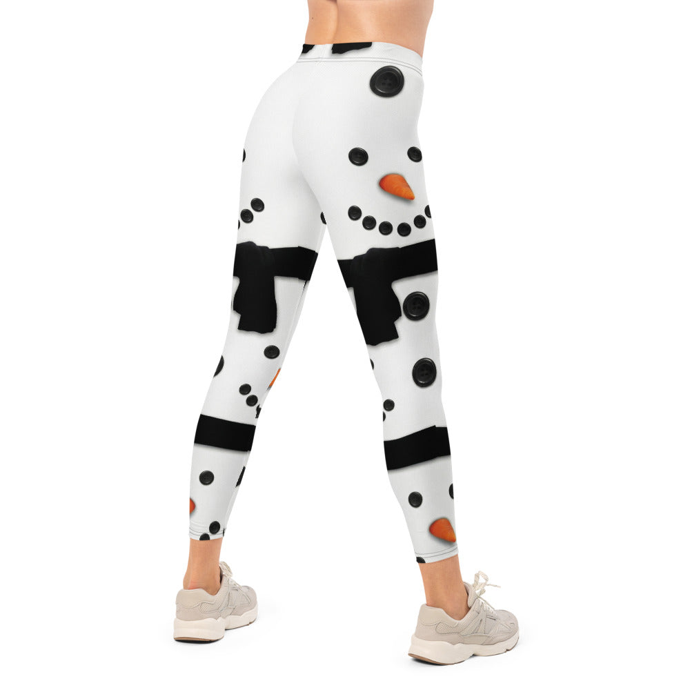 Personalisierte Damen Leggings Schneemann Motiv Weiß Winter Weihnachten Sportleggings Fitnesshose J611