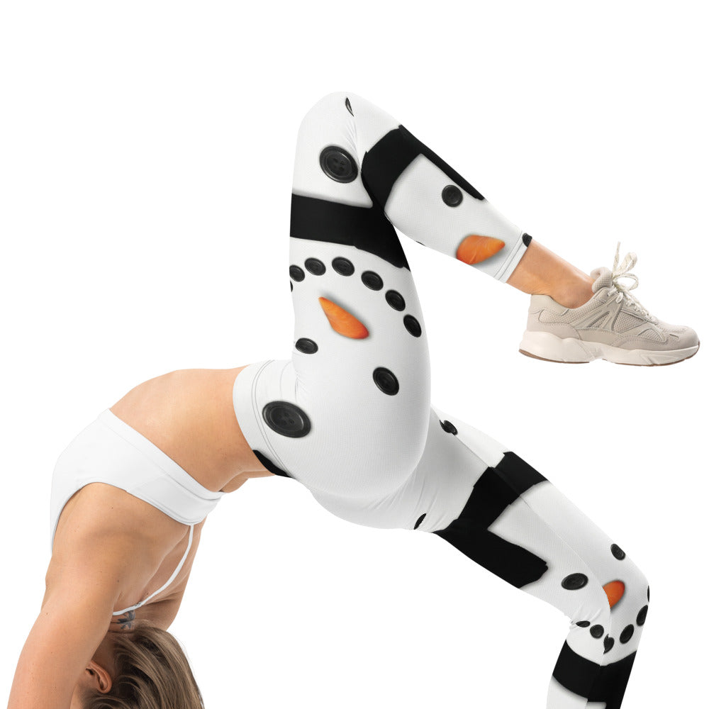 Personalisierte Damen Leggings Schneemann Motiv Weiß Winter Weihnachten Sportleggings Fitnesshose J611