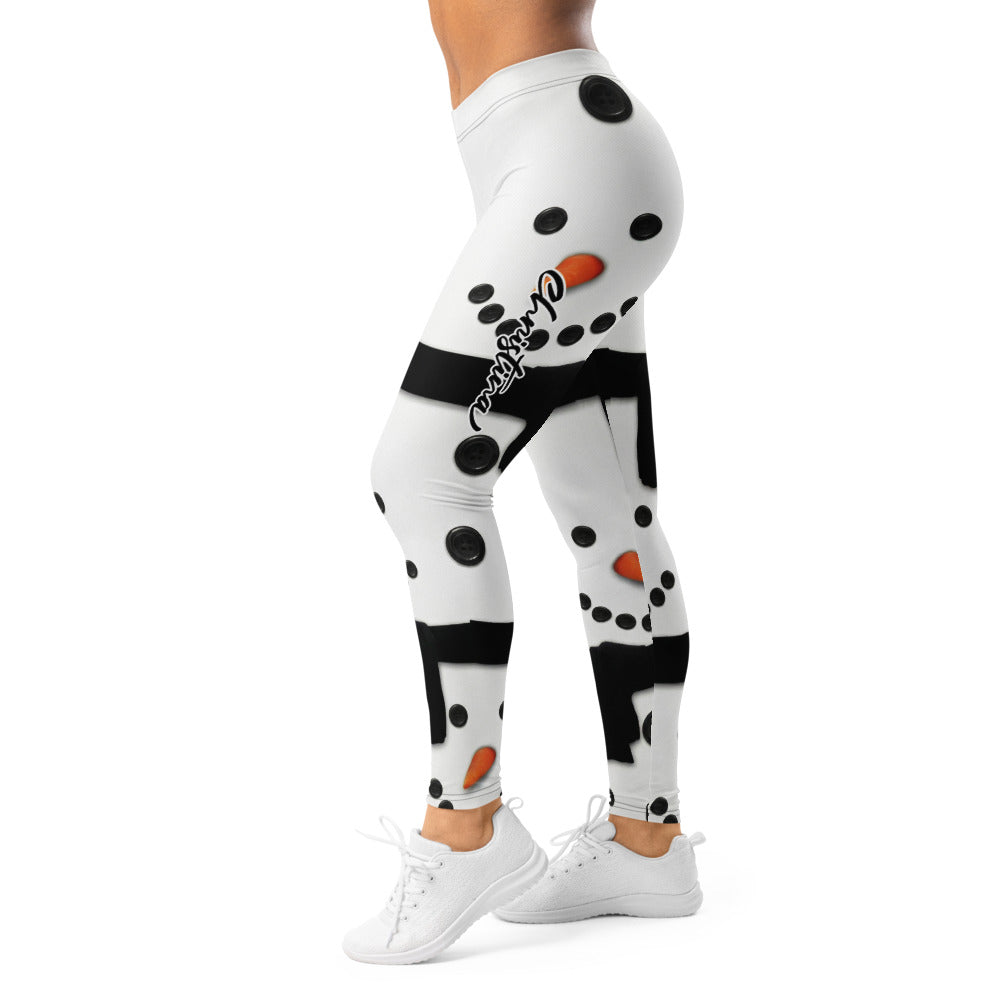 Personalisierte Damen Leggings Schneemann Motiv Weiß Winter Weihnachten Sportleggings Fitnesshose J611