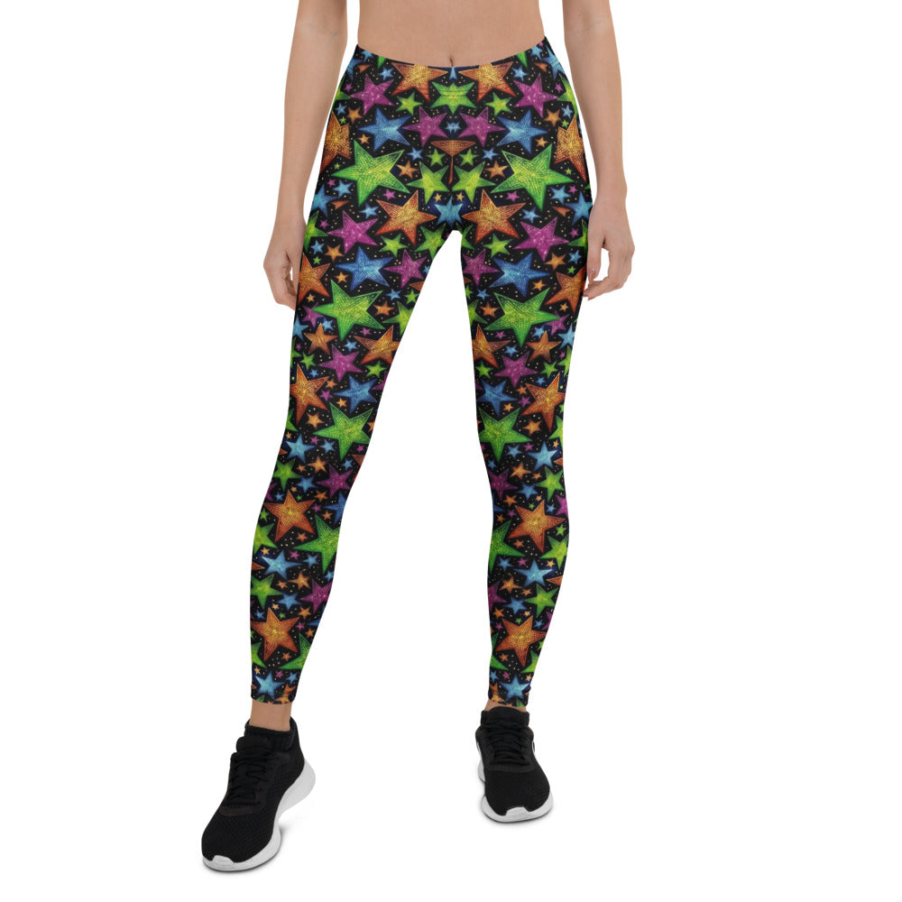 Personalisierte Sportleggings Damen Sternenmuster Bunt Schwarz Fitness Yoga Leggings N070