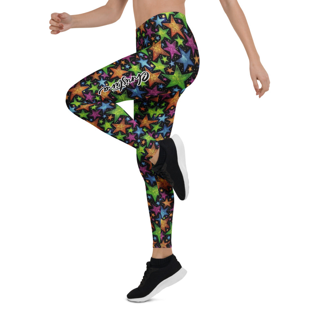 Personalisierte Sportleggings Damen Sternenmuster Bunt Schwarz Fitness Yoga Leggings N070