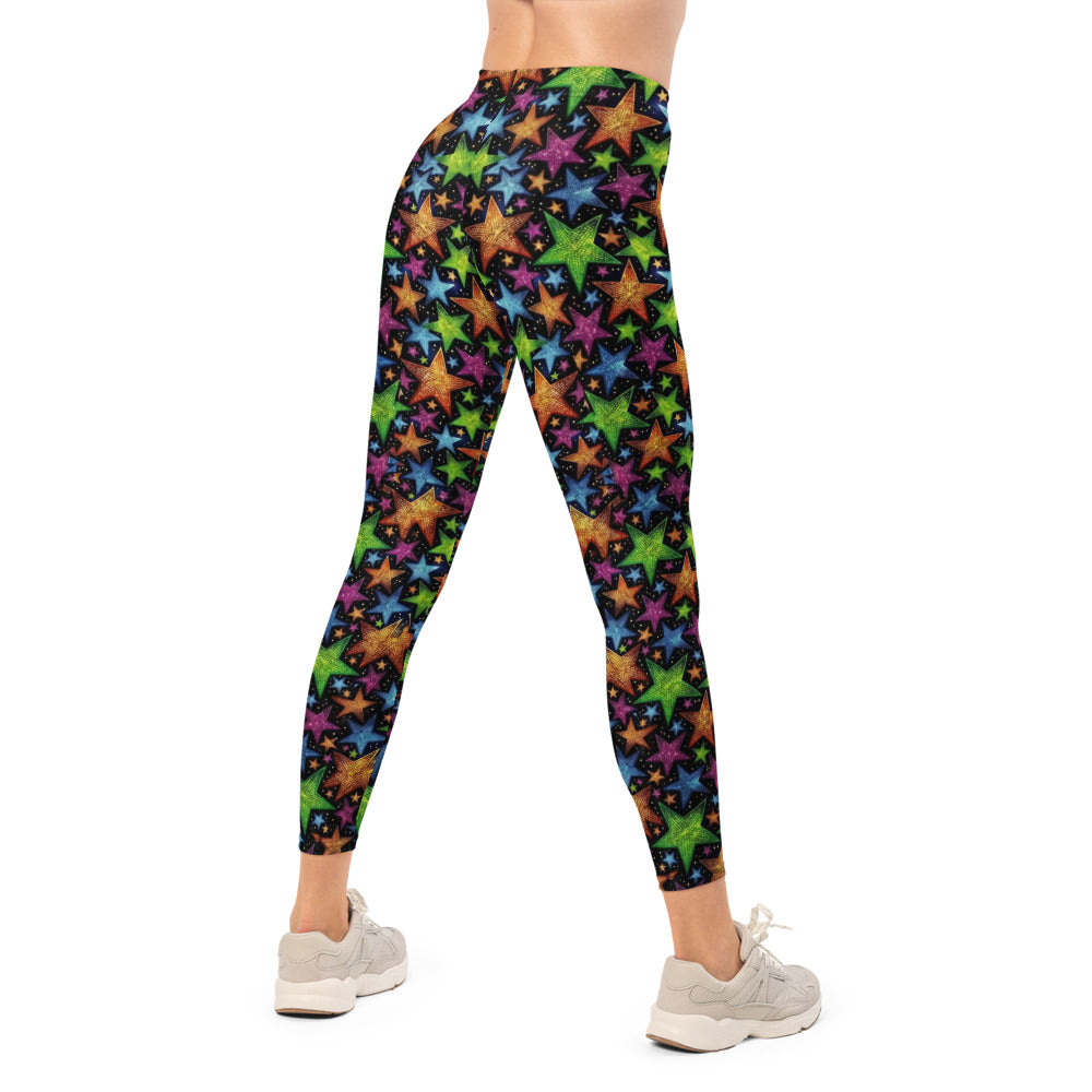Personalisierte Sportleggings Damen Sternenmuster Bunt Schwarz Fitness Yoga Leggings N070