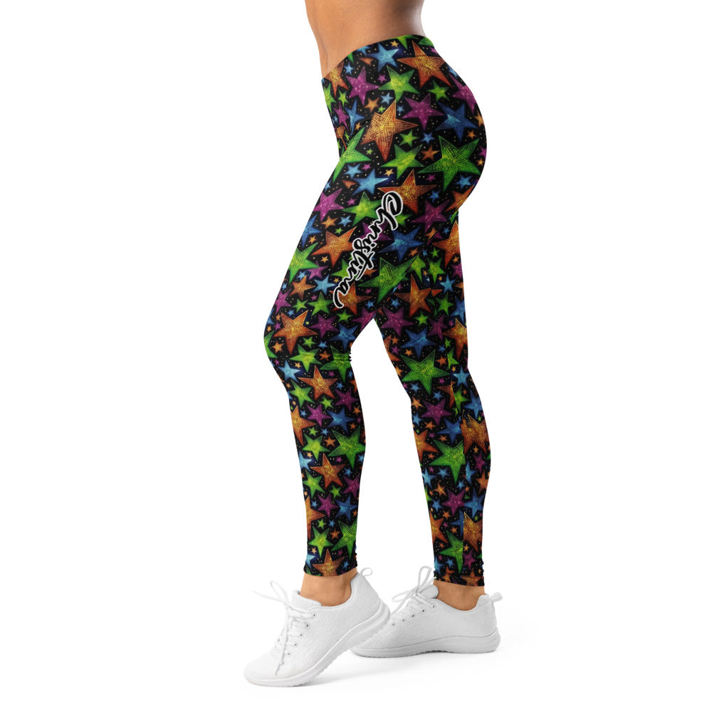 Personalisierte Sportleggings Damen Sternenmuster Bunt Schwarz Fitness Yoga Leggings N070