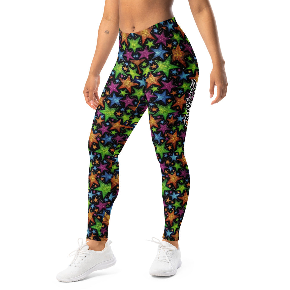 Personalisierte Sportleggings Damen Sternenmuster Bunt Schwarz Fitness Yoga Leggings N070