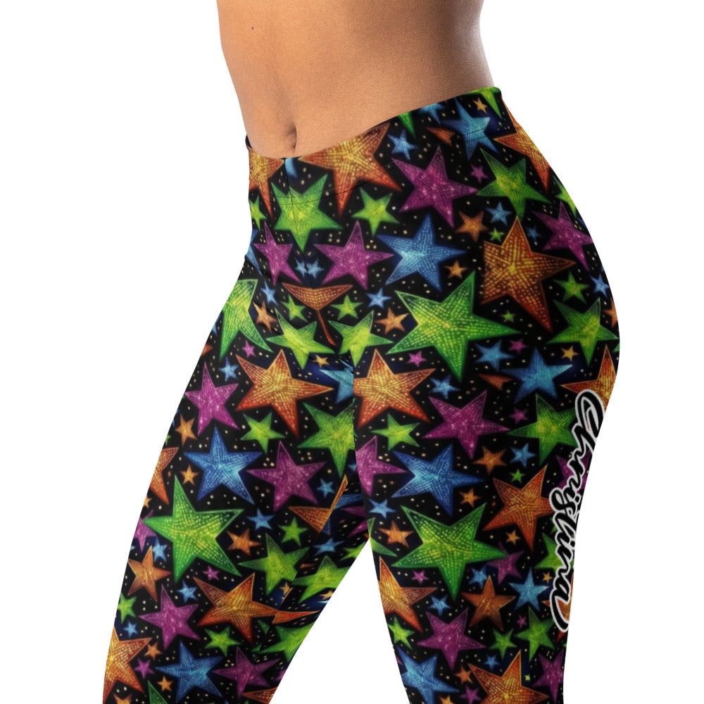 Personalisierte Sportleggings Damen Sternenmuster Bunt Schwarz Fitness Yoga Leggings N070