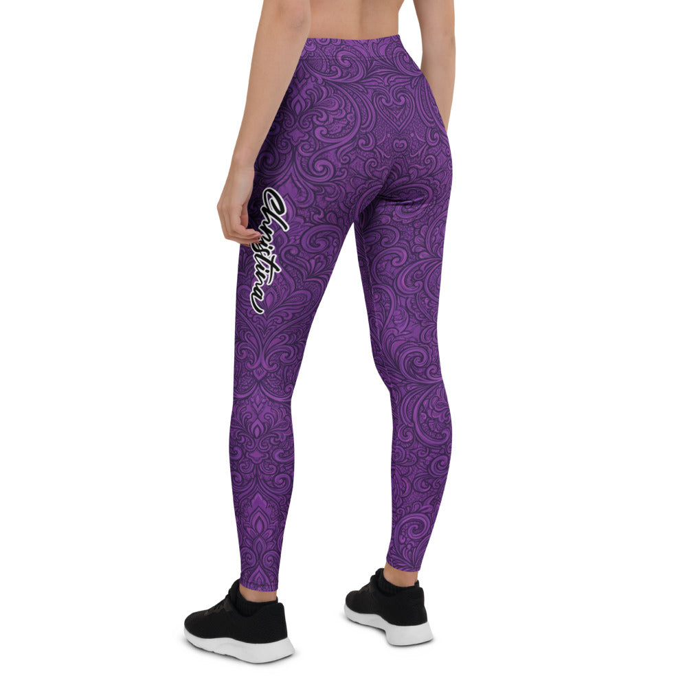 Personalisierte Damen Sportleggings Lila Ornament Muster Fitness Yoga Leggings O136
