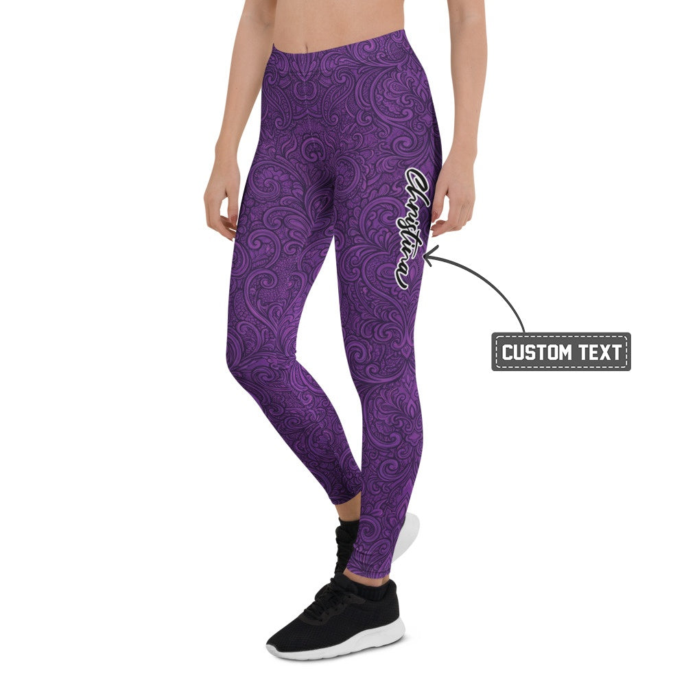 Personalisierte Damen Sportleggings Lila Ornament Muster Fitness Yoga Leggings O136 - XL