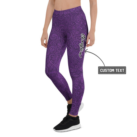 Personalisierte Damen Sportleggings Lila Ornament Muster Fitness Yoga Leggings O136 - XL