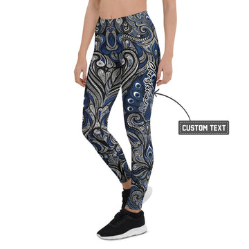 Personalisierte Damen Sportleggings Ornament Muster Blau Schwarz Yoga Leggings Fitnesshose X671 - XL