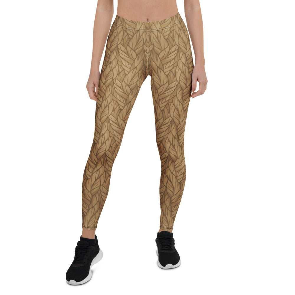 Personalisierte Damen Sportleggings Strickoptik Braun Zopfmuster Fitness Yoga Hose C302