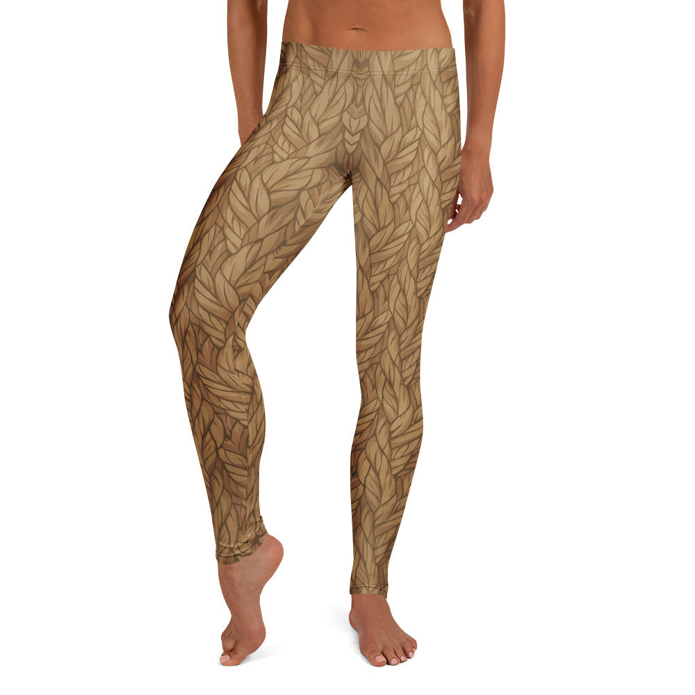 Personalisierte Damen Sportleggings Strickoptik Braun Zopfmuster Fitness Yoga Hose C302
