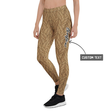Personalisierte Damen Sportleggings Strickoptik Braun Zopfmuster Fitness Yoga Hose C302 - XL
