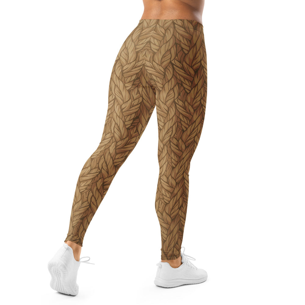 Personalisierte Damen Sportleggings Strickoptik Braun Zopfmuster Fitness Yoga Hose C302