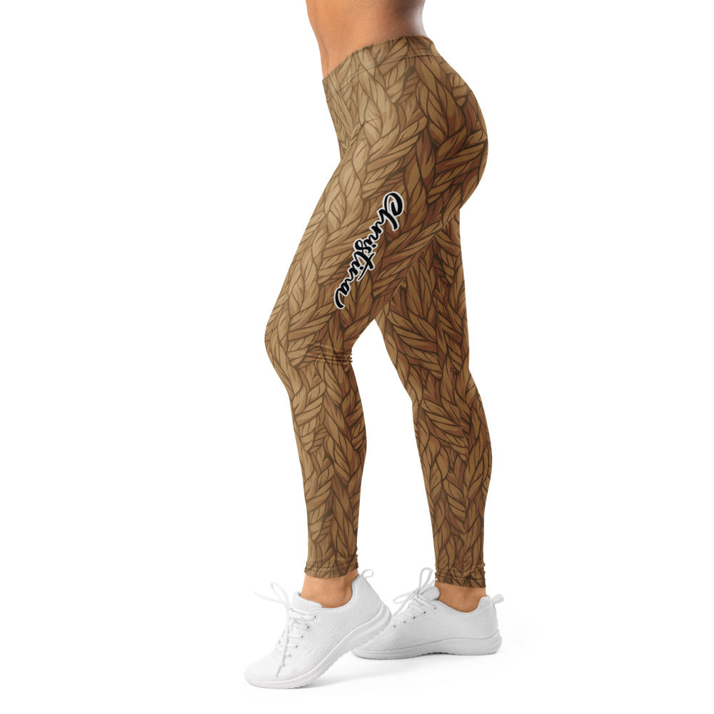 Personalisierte Damen Sportleggings Strickoptik Braun Zopfmuster Fitness Yoga Hose C302