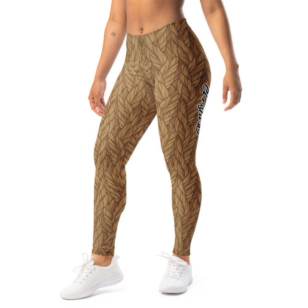 Personalisierte Damen Sportleggings Strickoptik Braun Zopfmuster Fitness Yoga Hose C302